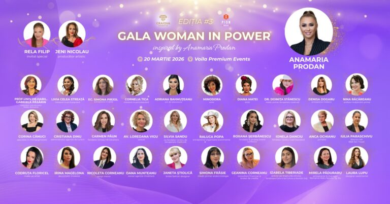 Pe 20 martie, Craiova celebrează performanța feminină la Gala Woman in Power inspired by Anamaria Prodan, ediția #3